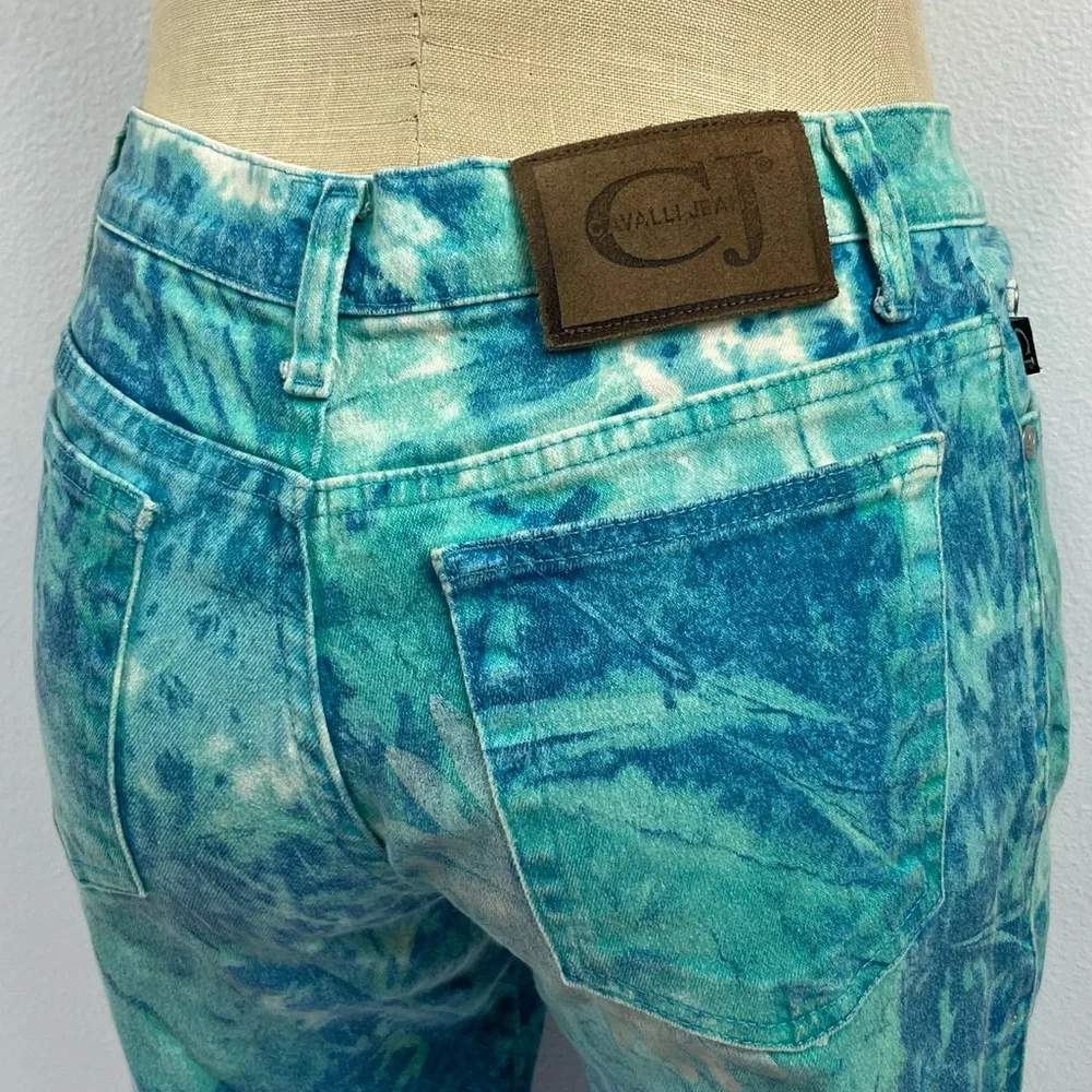 Roberto Cavalli 2000’s Y2K Euro Trash Tie Dye Floral Trippy Stretch Vintage Je… - Picture 2 of 9